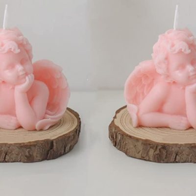 Angel 2 Pack Soy Scented Hand Carved Aesthetic Candles for Home Decor - Pink