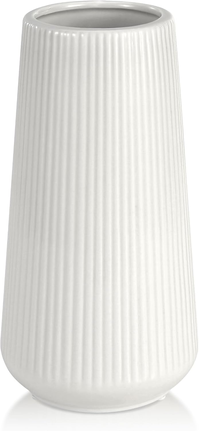 White Ceramic Vase, Small Cute Flower Vase for Pampas Grass, Home, Living Room, Dining Table, Farmhouse, Office Decor, Bedroom, Table, and Kitchen Shelf (White)