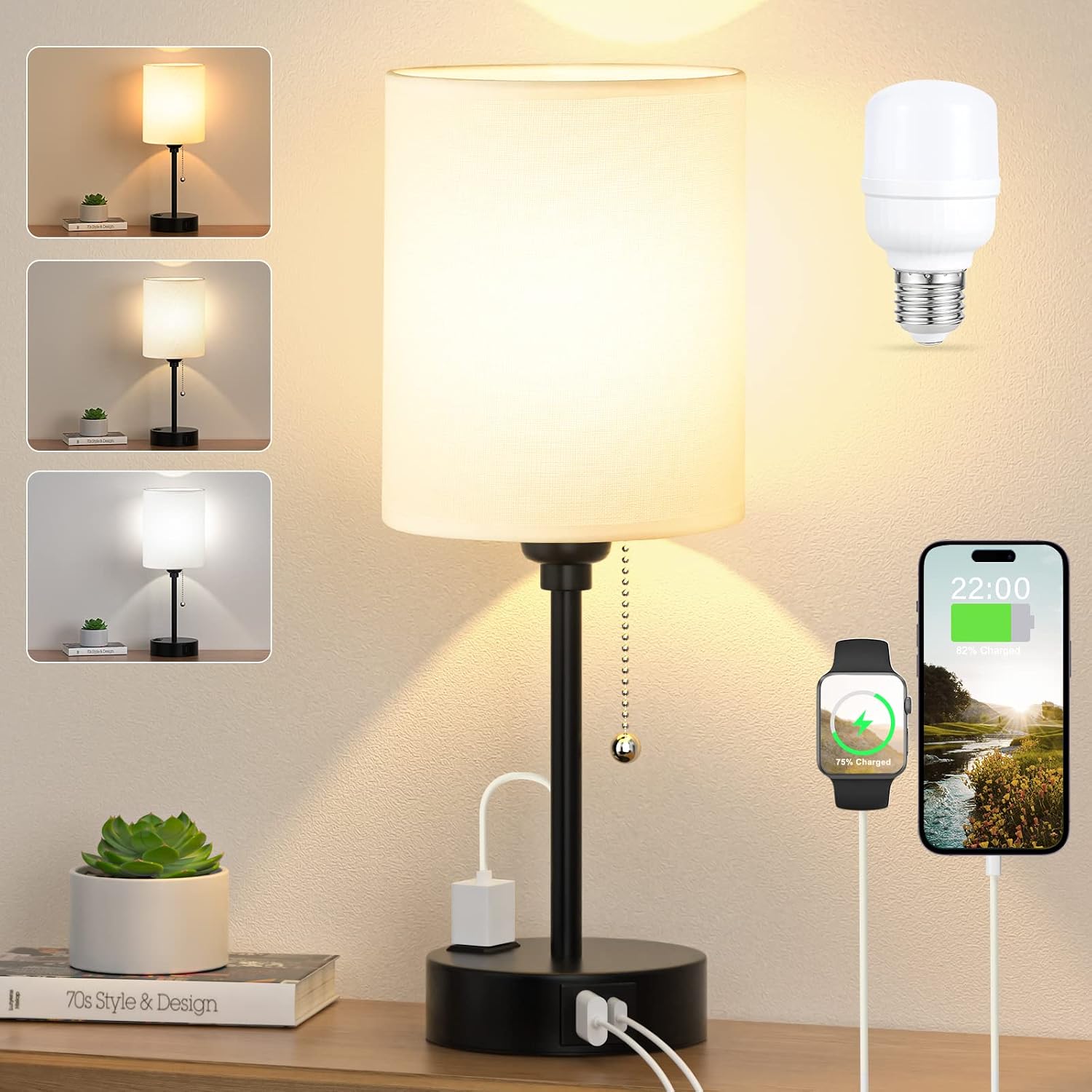 Small Bedside Table Lamp, Three Color Temperatures