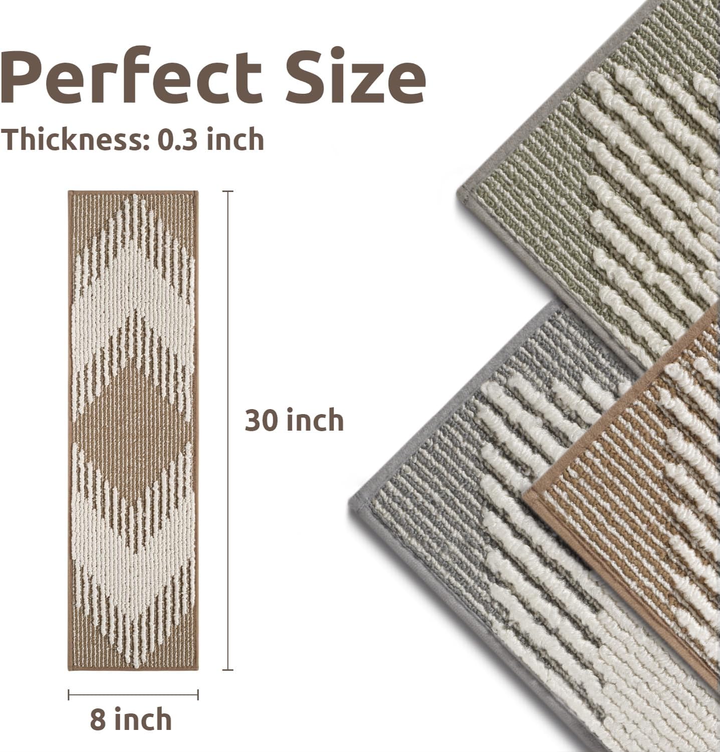 15PC Stair-Treads Non Slip, 3D Peel and Stick Stair Treads for Wooden Steps Indoor, Stair-Carpet Treads Washable Reusable Adhesive Stair-Runner Rugs for Kids and Dogs 8"x30" Brown - Image 2