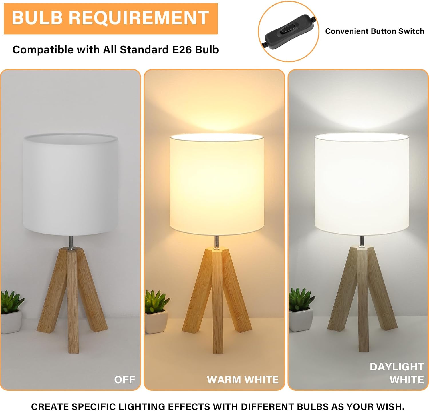 Small Wooden Tripod Table Lamp with White Fabric Shade - Image 2