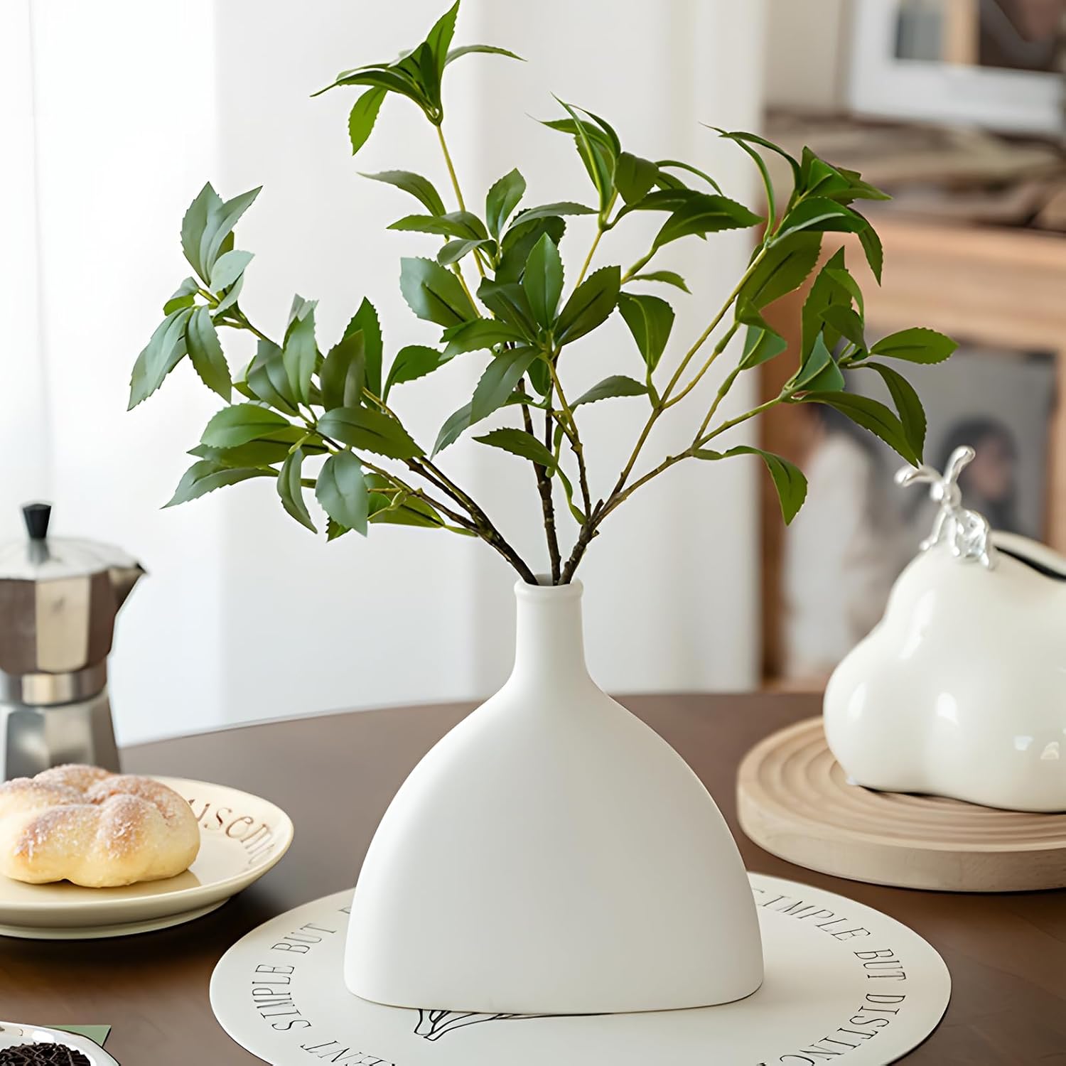White Ceramic Vase for Home Decor, Boho Vase for Pampas Grass, Minimalis Modern Home Decor Aesthetic, Flower Vase for Living Room, Coffee Table, Shelf, Entryway, Mantle, Office - Image 2