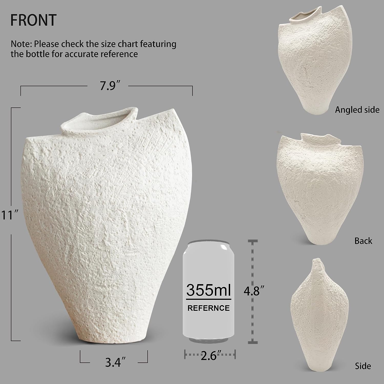 Large Ceramic Vase for Decor Living Room, 11 inch Tall White Ceramic Flower Vases, Boho Vase for Farmhouse Home Decor, Stone Textured Modern Nordic Artisan Vases for Centerpiece, Leak Proof - Image 2