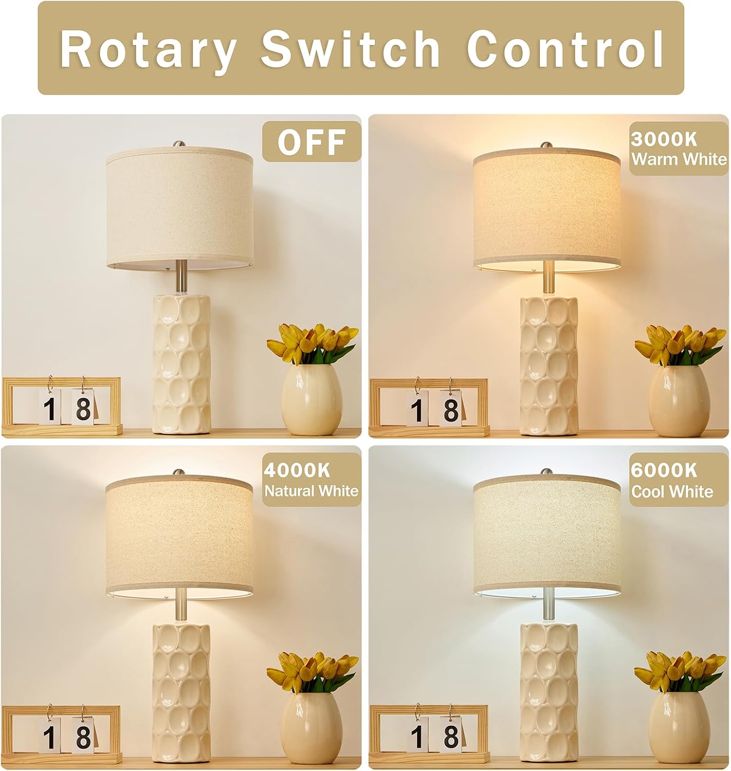 2-Pack 24-inch Modern Ceramic Table Lamp - Image 2