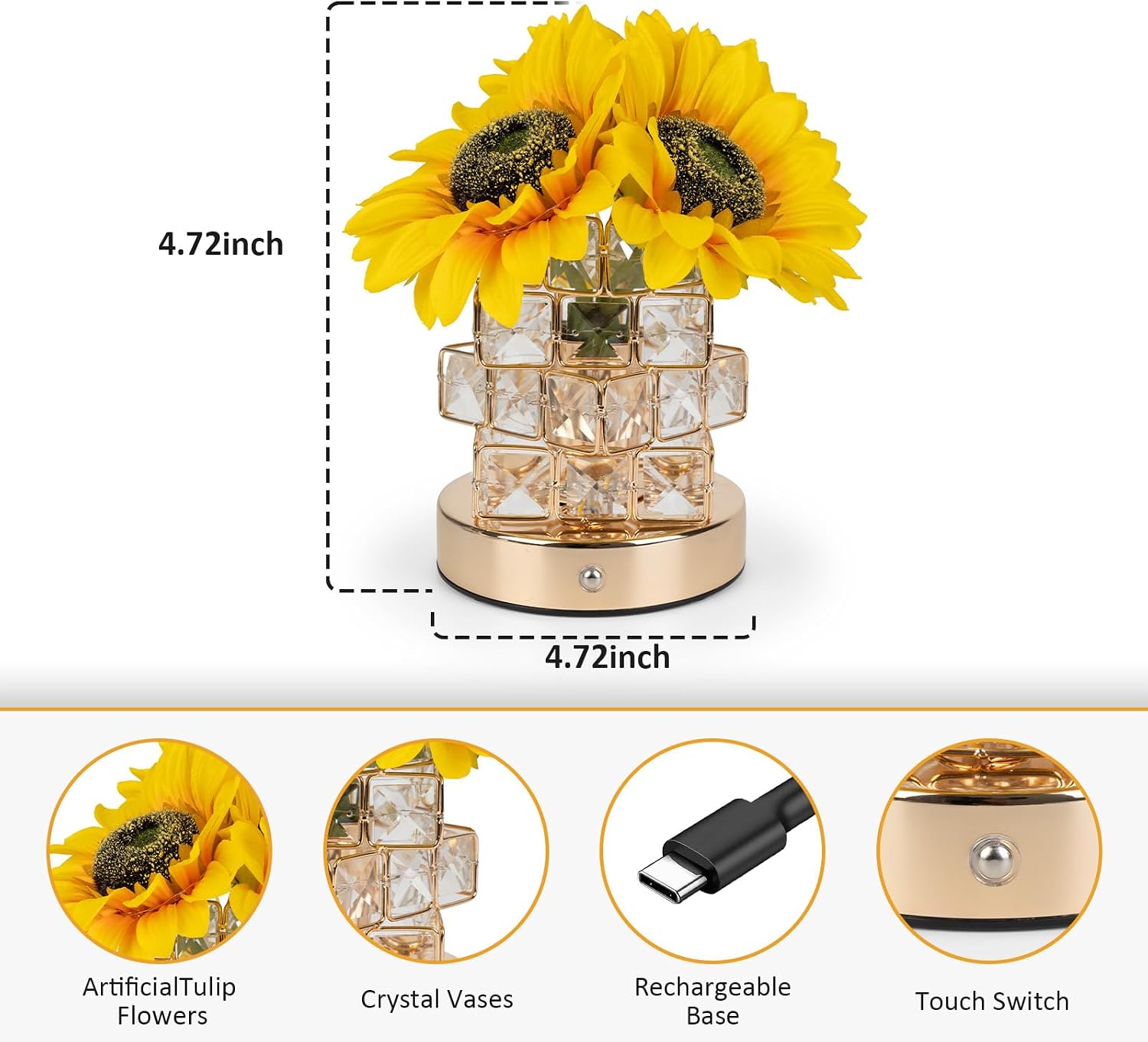 Rechargeable Touch Sunflower Table Lamp, Three-Color Dimming - Image 2