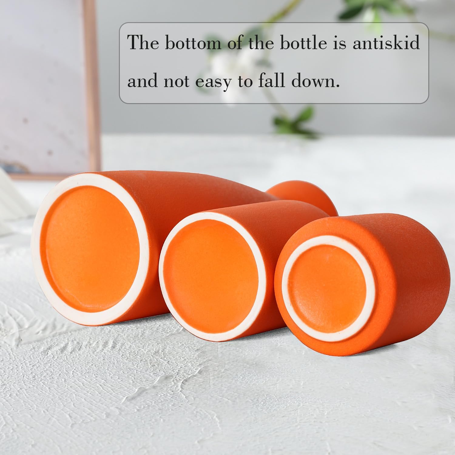 Ceramic Orange Vases Set of 3 Small Flower Vases for Decor, Modern Rustic Farmhouse Home Decor, Decorative Vases for Pampas Grass,Idea Shelf,Table,Bookshelf,Entryway- Distressed Decor - Image 2