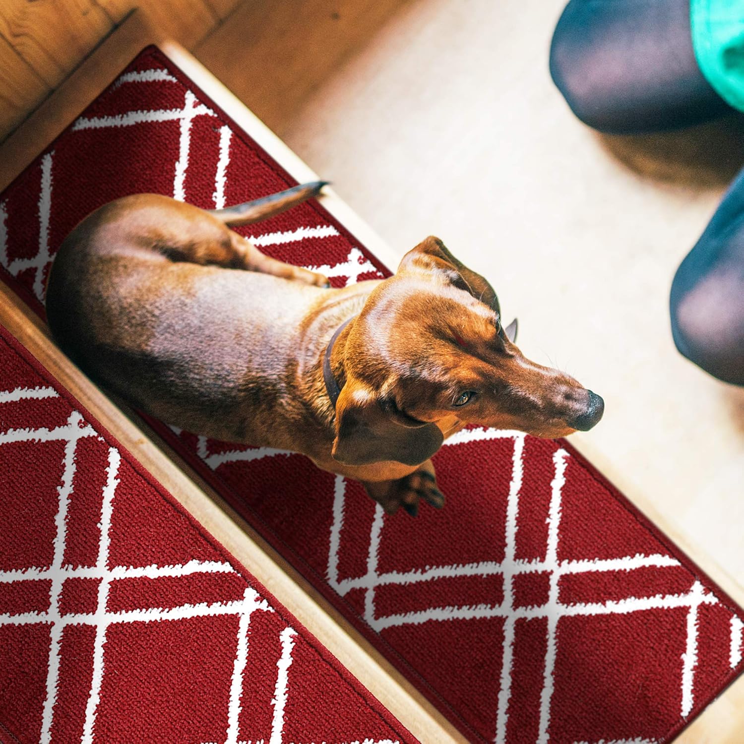 Carpet Stair Treads for Wooden Steps - Indoor Staircase Step Treads with Thick Carpet & Pattern Design - Self Adhesive Safety Treads to Prevent Slipping - Pet & Kid-Friendly - 10-Pack - Image 2