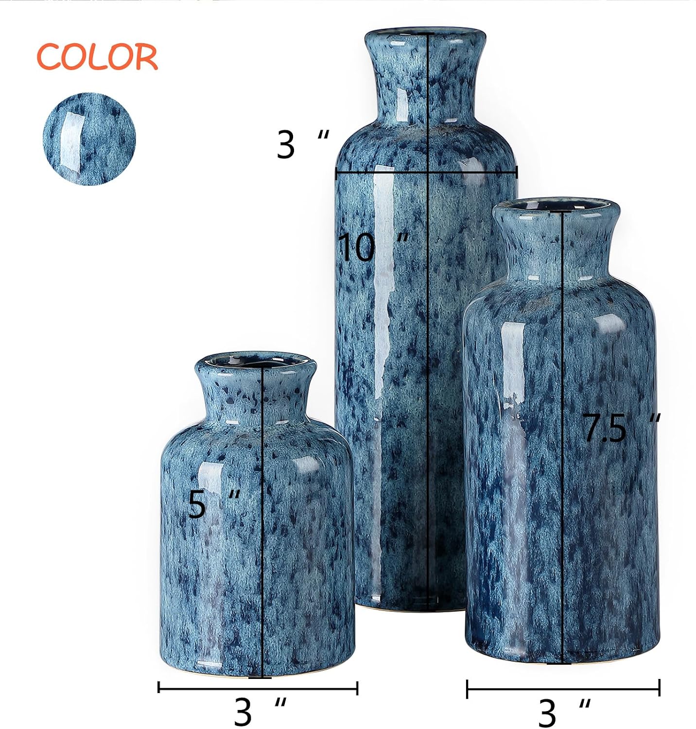 Blue Ceramic Vases Set,Small Vase Sets,Farmhouse Country Vases Home Decor,Living Room Table Decoration,Shelf Decor,and Entrance Decoration Centerpieces. - Image 2