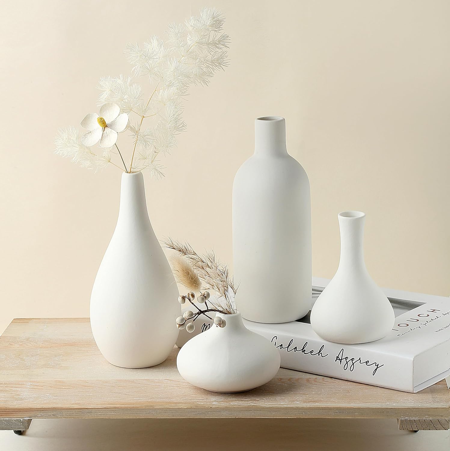 Set of 12 White Ceramic Vase for Pampas Grass Flowers, Small Vases in Bulk for Wedding Centerpieces, Shelf and Table Decorations, Living Room and Bedroom Decor, DIY Gift - Image 2