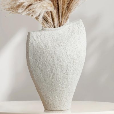 Large Ceramic Vase for Decor Living Room, 11 inch Tall White Ceramic Flower Vases, Boho Vase for Farmhouse Home Decor, Stone Textured Modern Nordic Artisan Vases for Centerpiece, Leak Proof