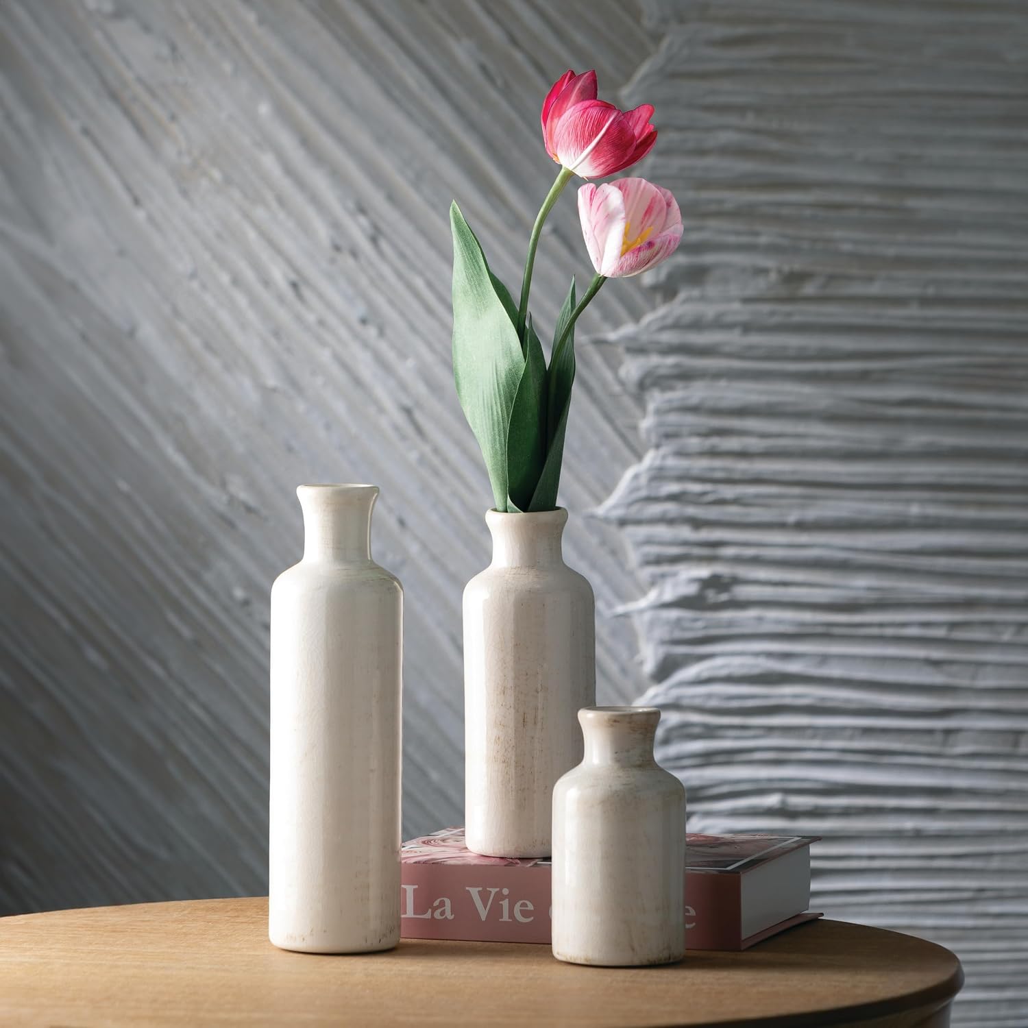 White Ceramic Vase Set, Farmhouse Decor, Home Decorative Vase, Vases For Your Kitchen, Bedroom, Office, Living Room, Bathroom, & Shelf Centerpiece Table Decorations - Image 2