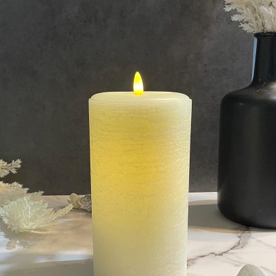 Real wax column candle with simulated flickering flame | 3.5 x 7 inches | Linen white | Simulated gloss series